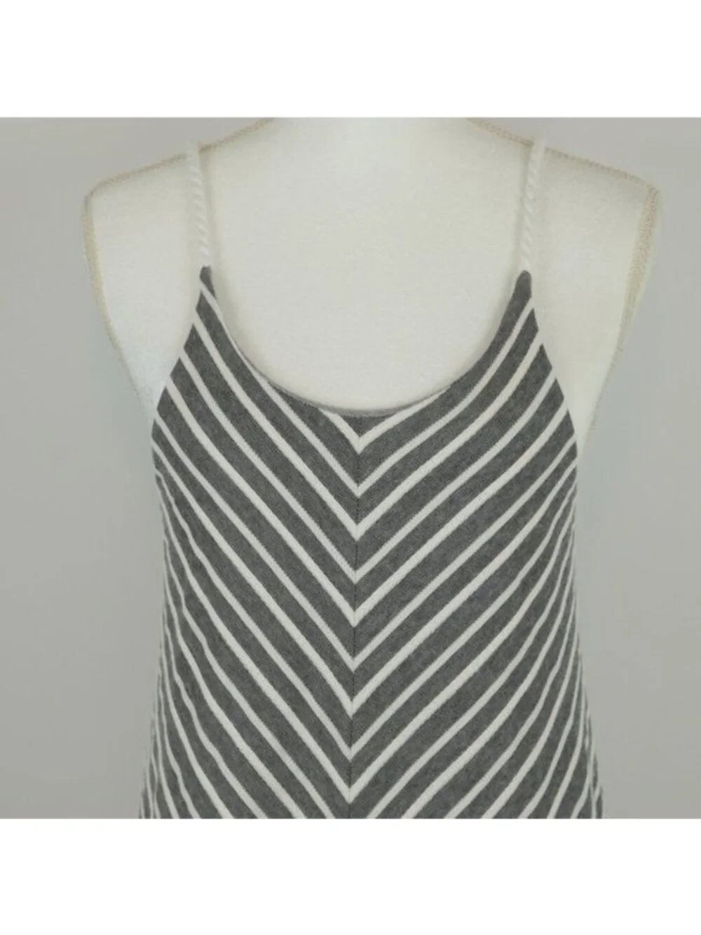 Prana Seacoast Women's Medium Gray & White Striped Cotton Racerback A-Line Dress